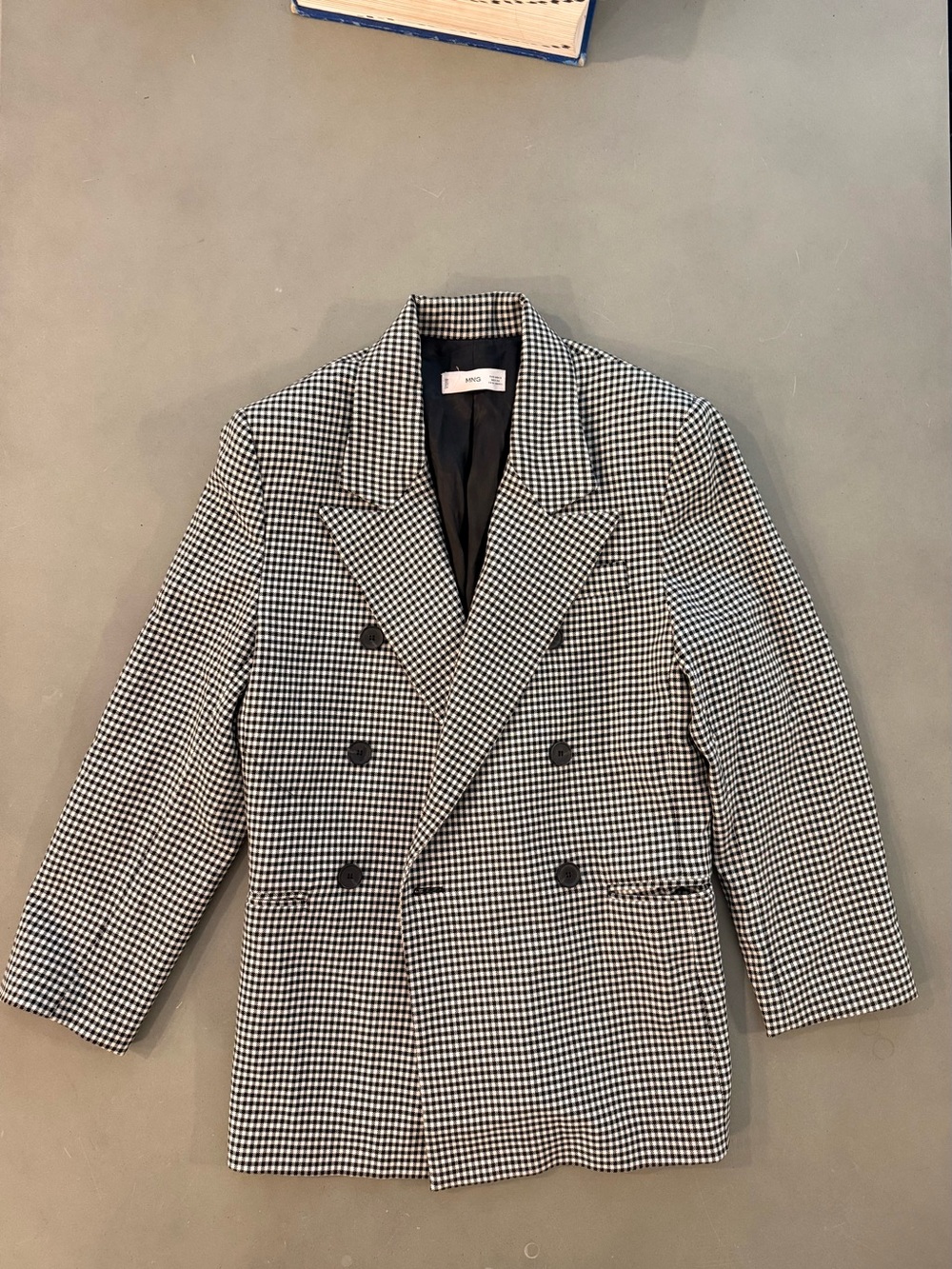 Double-Breasted Black & White Gingham Blazer